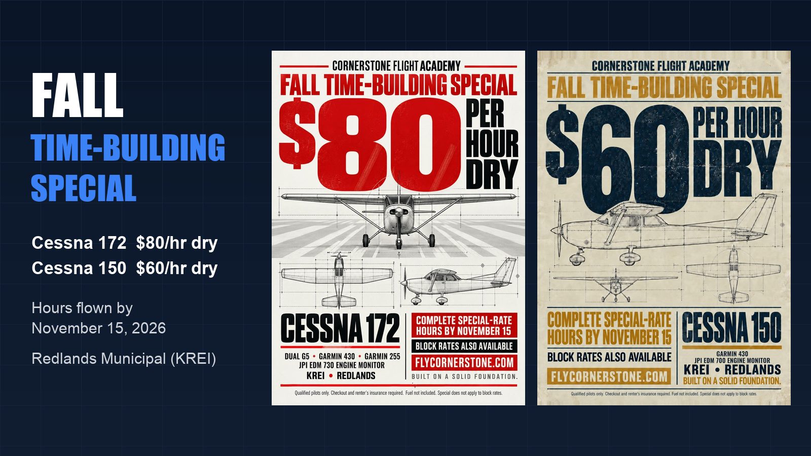 Fall Time-Building Special: $80 Cessna 172, $60 Cessna 150